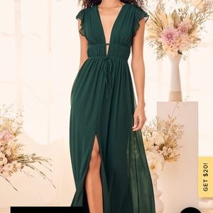 I’m all yours emerald green ruffled maxi dress from Lulus